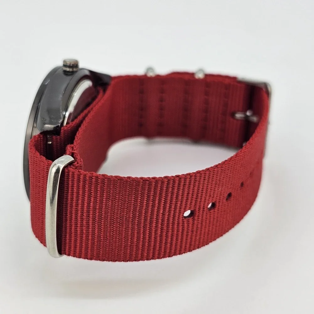 Great Northwest Men's Watch 42MM Black‎ Dial New Red Nylon Band New Battery